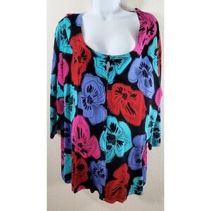 Forgotten Woman Black Multicolor Floral Print Button Cardigan Sweater 2X Plus